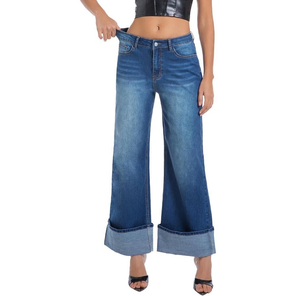 Wide Leg Jeans Woman Stretchy High Waisted Loose Denim Pants Casual Fit